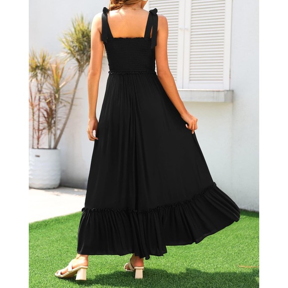 New** sundreSummer Spaghetti Strap Boho Smocked Tiered Beach Long Flowy Sundress - Picture 4 of 4